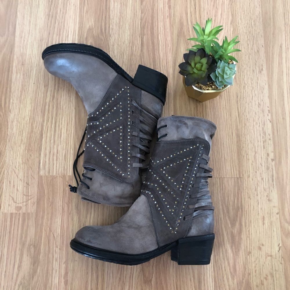 NWT A.S.98 Studded Katarina Boots Smoke Gray EU 36 US 5.5 Leather